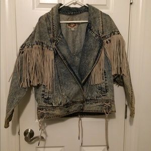 Dusty moto fringe 80s denim jacket